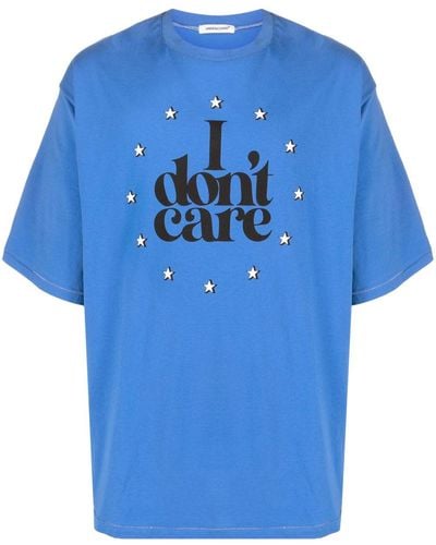Undercover I Don't Care Print Cotton T-shirt - Blue