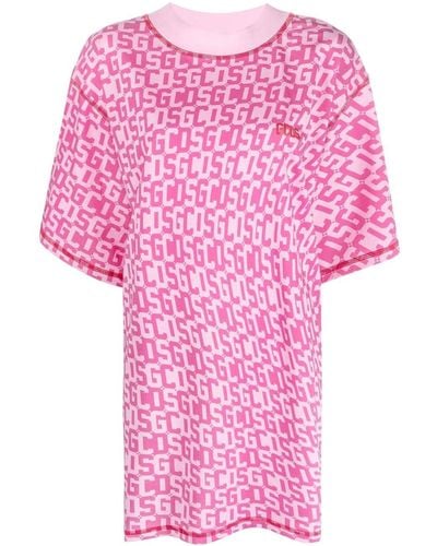 Gcds Monogram-print T-shirt Dress - Pink