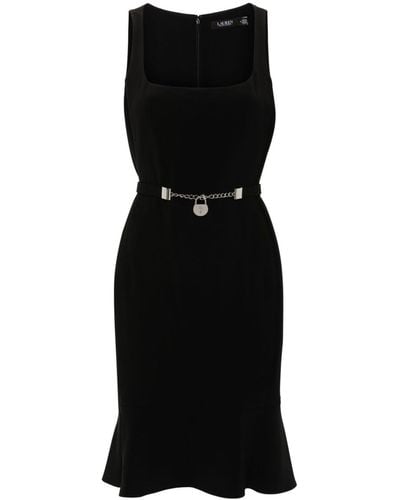Lauren by Ralph Lauren Crepe Belted Midi Dress - Black