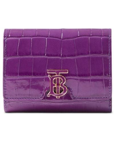 Burberry Tb Monogram Plaque Leather Wallet - Purple