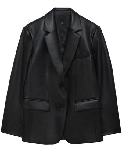 Anine Bing Notched Recycled-leather Blazer - Black
