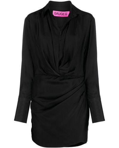GAUGE81 Silk Open-neck Shirt Dress - Black