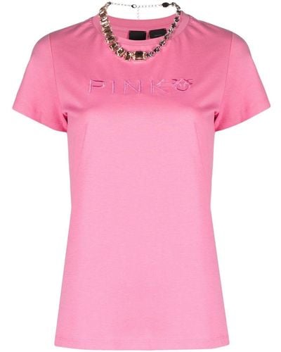 Pinko T-Shirt mit Logo-Stickerei - Pink