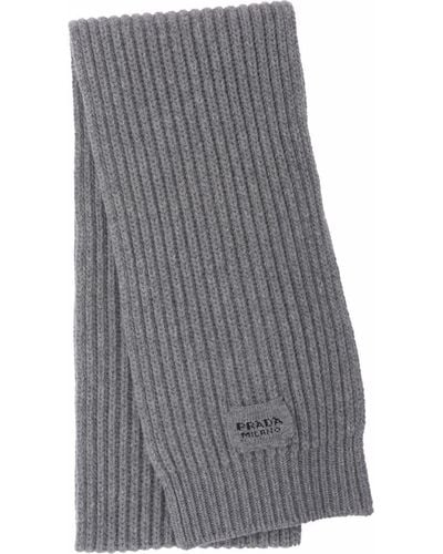 Prada Logo-patch Knitted Scarf - Gray