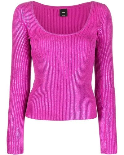Pinko Laminated-effect Ribbed-knit Jumper - Pink