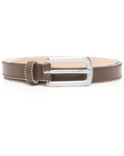 Peserico Beaded-trim Leather Belt - Natural