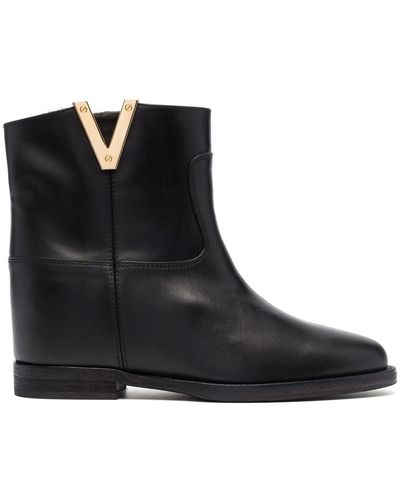 Via Roma 15 Logo-detail Leather Ankle Boots - Black