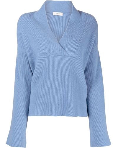 Pringle of Scotland Ribbed-knit Shawl-neck Jumper - Blue