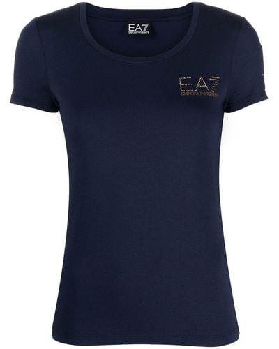 EA7 T-Shirt mit Logo-Applikation - Blau
