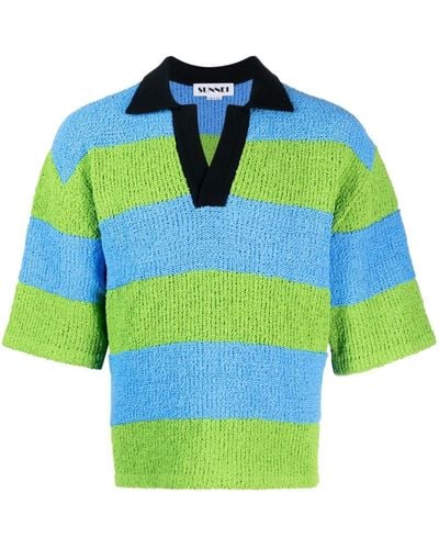 Sunnei Striped Knitted Polo Shirt - Blue