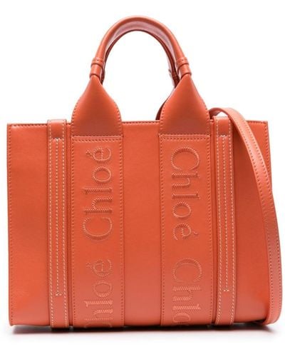 Chloé Woody Small Leather Tote - Orange