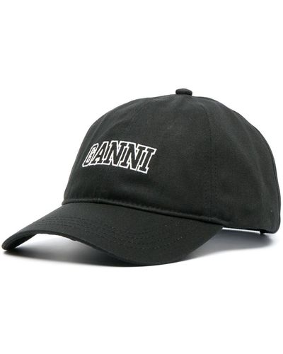 Ganni Logo Organic Cotton Baseball Cap - Black