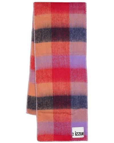 Izzue Check-print Logo-patch Scarf - Red