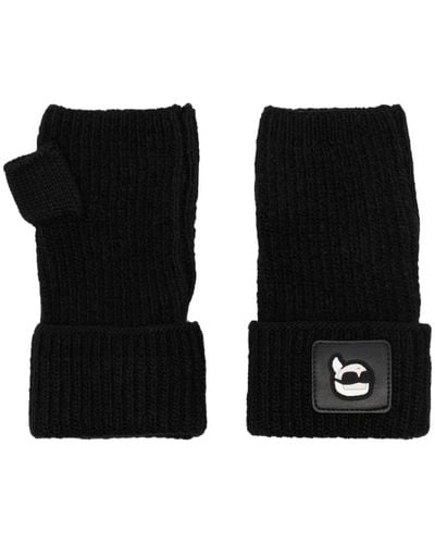 Karl Lagerfeld K/ikonik Ribbed-knit Fingerless Gloves - Black