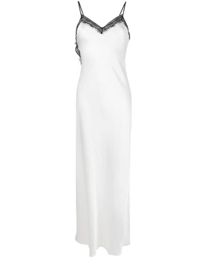Alberta Ferretti Lace-trim Asymmetric Maxi Dress - White