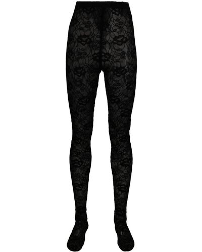 Saint Laurent Lace-detailing Stretch-design Tights - Black