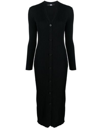 Karl Lagerfeld V-neck Knitted Midi Dress - Black