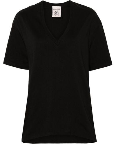 Semicouture T-Shirt mit V-Ausschnitt - Schwarz