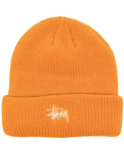 Stussy Embroidered-logo Ribbed Beanie - Orange