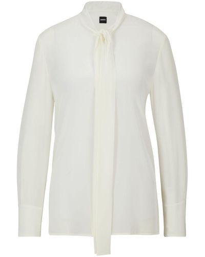 BOSS Scarf-collar Silk Blouse - White