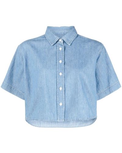 FRAME Cropped Cotton-linen Shirt - Blue