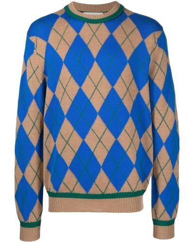 Pringle of Scotland Argyle Knit Jumper - Blue