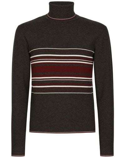 Dolce & Gabbana Striped Roll-neck Wool Sweater - Black