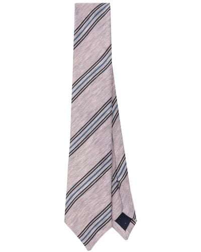 Paul Smith Stripe-print Linen-silk Blend Tie - Purple