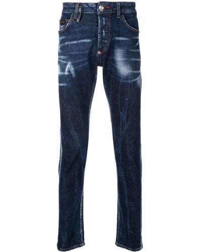 Philipp Plein Halbhohe Slim-Fit-Jeans - Blau