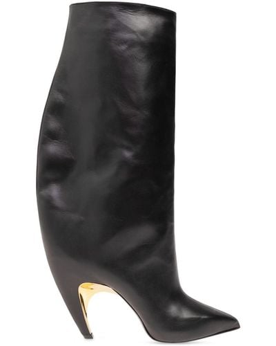 Alexander McQueen Pegasus 90mm Leather Boots - Zwart
