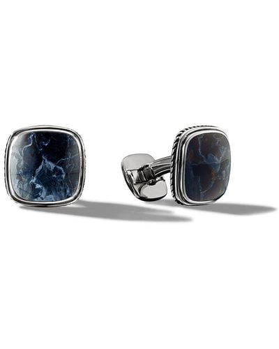 David Yurman Sterling Silver Exotic Stone Pietersite Cufflinks - Blue