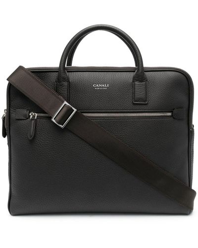 Canali Logo-plaque Leather Tote Bag - Black