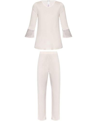 Hanro Devoré-effect Round-neck Pyjamas - White