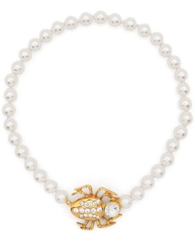 Alessandra Rich Beetle-Charm Faux-Pearl Necklace - White