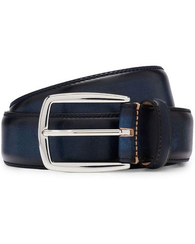 BOSS Contrast-stitch Leather Belt - Blue