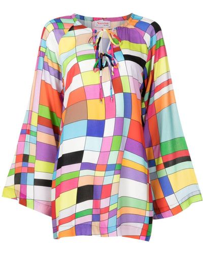 Amir Slama Graphic-print Long-sleeved Dress - Multicolour