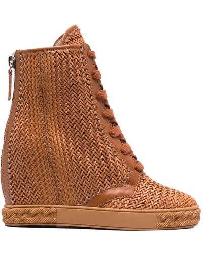 Casadei Woven Lace-up Wedge Boots - Brown