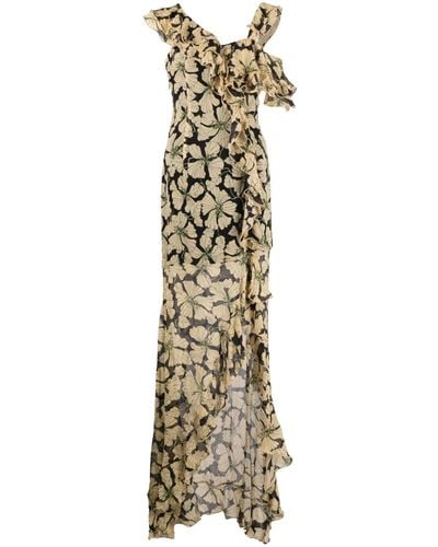 De La Vali Serena Floral-print Maxi Dress - Metallic