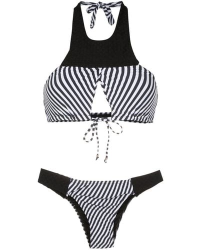 Amir Slama Striped Cut-out Halterneck Bikini - Metallic