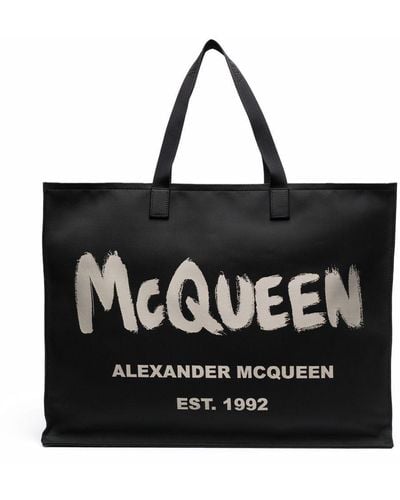 Alexander McQueen Sac cabas à logo imprimé - Noir