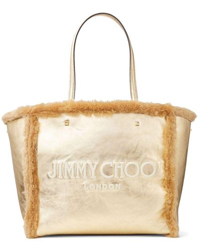 Jimmy Choo Avenue Shearling Tote Bag - White