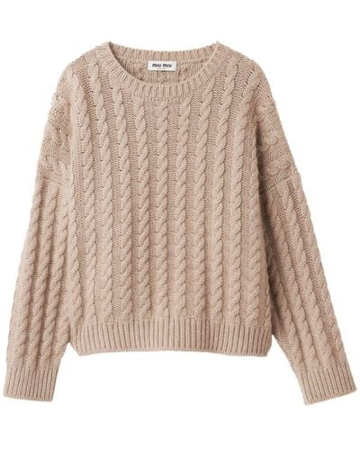 Miu Miu Chunky Cable Knit Cashmere Sweater - Natural