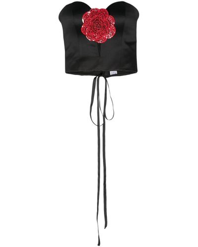 Parlor Top tipo bustier con apliques florales - Negro