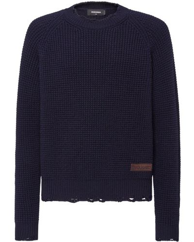 DSquared² Logo-patch Knitted Jumper - Blue