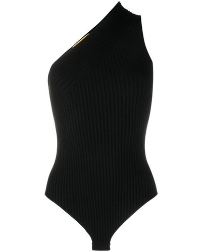 Aeron Ribbed-knit Asymmetric Bodysuit - Black