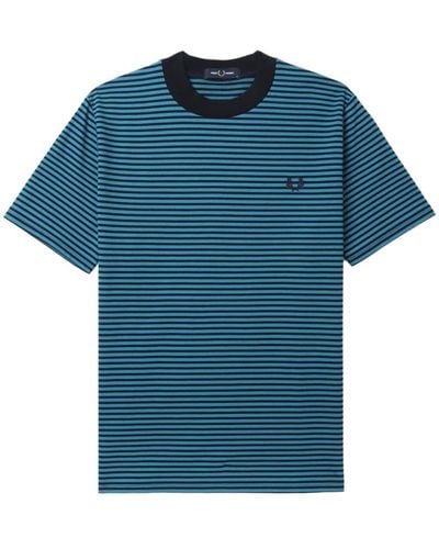 Fred Perry Laurel Wreath-embroidered Striped T-shirt - Blue