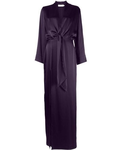 Michelle Mason Tie Front Kimono Gown - Purple