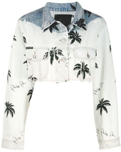 Philipp Plein Cropped-Jeansjacke mit Print - Mehrfarbig