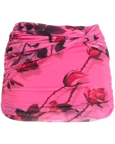 Blumarine Gerüschter Minirock mit Blumen-Print - Pink
