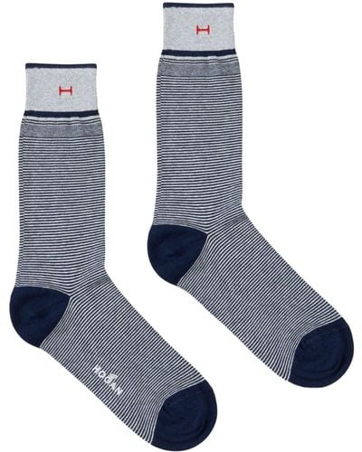 Hogan Logo-intarsia Striped Socks - Blue